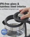 Electric Tea Kettle With 1500 Watts For Fast Boil 1.8 Liter Water Boiler Cordless Serving Auto Shutoff Boil Dry Protection Easy View Glass with lift-out lid feature