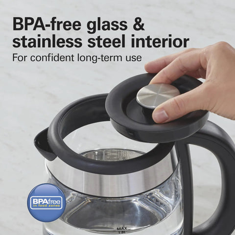 Electric Tea Kettle With 1500 Watts For Fast Boil 1.8 Liter Water Boiler Cordless Serving Auto Shutoff Boil Dry Protection Easy View Glass with lift-out lid feature
