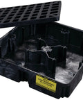 Modular Drum Spill Platform With Drain, Heavy Duty Workhorse Containment Tray, 26.25 x 26 x 6.5 Inches, 2,000 Lb Load Capacity, Black