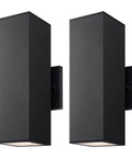 Two Pack Matte Black Outdoor Wall Sconces With Aluminum Rectangular Tube And Tempered Glass Cover IP65 Weatherproof ETL Listed
