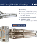 Heavy Duty Double Knuckle Truck Body Hinge With Ribbed Support Base Non Rising Right Hand Fit Precision Drilled Mounts and Corrosion Proof Hardware visible from top and side angles.