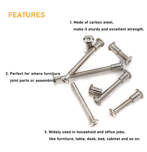 Real Deal M6 Socket Cap Bolts And Barrel Nuts Assortment Kit Nickel Plated Hex Button Head Screws on a table, showcasing various sizes.