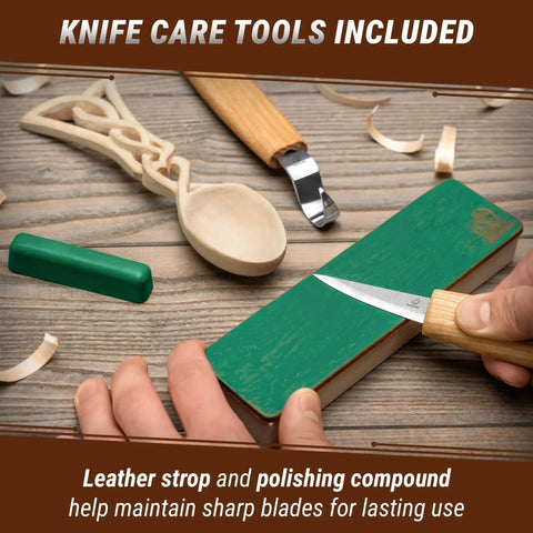 Wood Spoon Carving Kit For Beginners Diy04 With Sloyd Knife And Hook Knife Basswood Blank Hands On Whittling Set shown in use