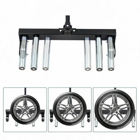 Knockout 500 Lb Heavy-Duty Adjustable Tire Dolly Cart with steel rollers for smooth tire handling, designed for 12 to 24 inch tires.