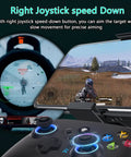 Ultimate Wireless Game Controller With Hall Effect Joysticks, showing right joystick speed down feature in gaming scenario.