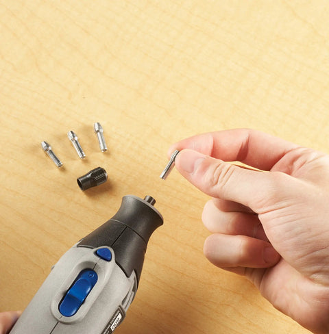 Quick Change Rotary Tool Collet Nut Set Five Piece Kit With 480 481 482 483 Collets And Nut being used with a rotary tool
