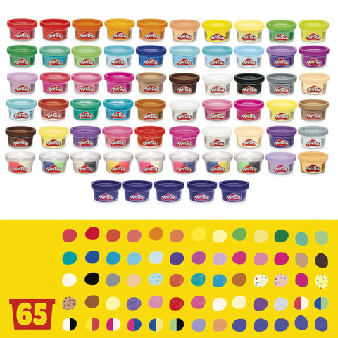Game Changing Modeling Compound Haul With 65 Mini Cans Serving Up Sixty Varieties Including Rainbow Classics Plus Sparkle Confetti and Color Burst Vibes, vibrant modeling clay set.
