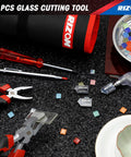 Killer Glass Cutter Set With Solid Oil Feed Tool For Smooth Line Adjusts From 2mm To 20mm with tools laid out on a black surface.