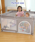 Kid Friendly Adjustable Baby Playpen With Gates, Safe And Sturdy Baby Playard Featuring Breathable Mesh in indoor settings
