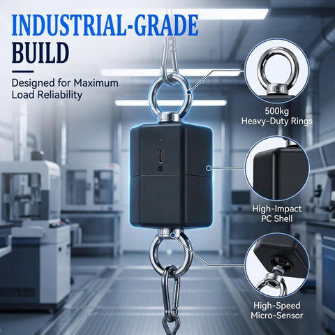 Professional Grade Isometric Strength Tester With Seamless Wireless Tracking And BeastMode Push Pull Dynamometer showing heavy-duty rings and micro-sensor.