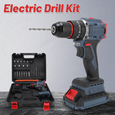 Lightweight Cordless Drill Kit Delivering 1500 RPM Killer Torque For Wood And Plastic Multifunctional Power Drill in tool case.