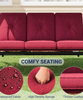 Three Seat Outdoor Porch Swing With Adjustable Canopy And Convertible Bed Stand Thick Cushions And Deep Cup Holders Weather Resistant Steel Frame For Backyard Vibes Garden Or Porch Red