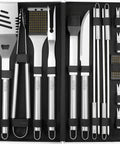 Complete 19-Piece BBQ Grill Utensil Set With Stainless Steel Tools And Aluminum Storage Case, Includes Tongs, Fork, Knife