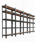 Heavy Duty Five Tier Metal Storage Rack With Adjustable Shelves For Garage Workshop Built Like A Tank Organization System Supporting Four Hundred Pounds Per Shelf Rust Proof Steel side view showing five tiers and adjustable shelves