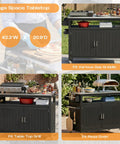43.3-Inch Outdoor Kitchen Island With Storage Cabinet And Stainless Steel Top All-In-One Solid Wood Prep Station Lockable Wheels