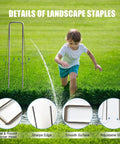 Heavy Duty Galvanized Landscape Staples Kit With 50 U Shaped Stakes 6 Inches Long 11 Gauge Plus 50 Fixing Gaskets details
