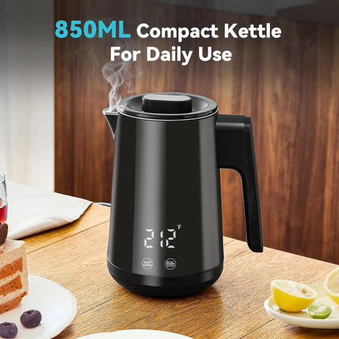 850Ml Small Electric Kettle With Temperature Control Your Quick Heat Buddy 800W Fast Boil Double Wall 304 Stainless Steel