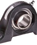 Heavy Duty Cast Iron Pillow Block Bearing With One Inch Bore, featuring double rubber seals and setscrew collar.