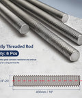 HiPicco 1/4-20 fully threaded stainless steel rod, 16 in long, 304 SS, right-hand thread, 6 pcs (side view)