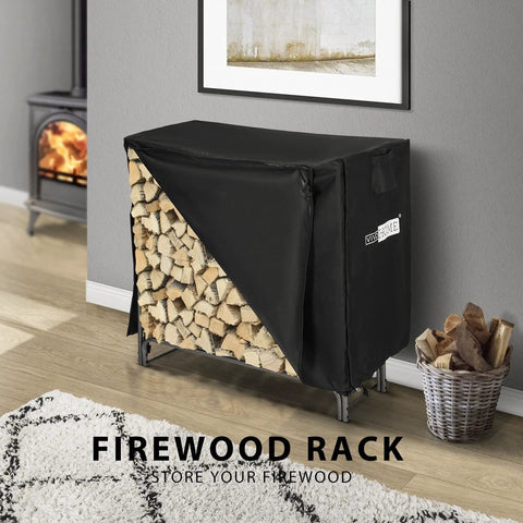 Heavy Duty Four Foot Indoor Outdoor Firewood Storage Rack With Weatherproof Zippered Cover And Sturdy Steel Log Stand inside room