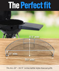 Elevated Cooking Grate That Frees Up Grill Space For Tailgating And Backyard BBQs Heavy Duty Stainless Steel Fits Weber And Other Grills Adds 180 Extra Square Inches For Ribs Veggies And Big Feasts shown with dimensions and grill