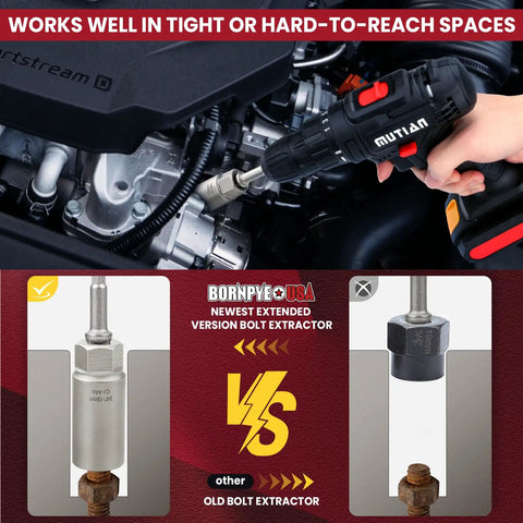 Deep Well Bolt Extractor Kit With 3/8 Inch Adapter No Fuss EZ Out Socket Set for removing deeply trapped bolts in engine.