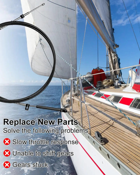 Sailboat with two 14ft boat engine control cables for outboard engine Mercury Gen I throttle and shift cables