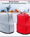 Cozy Quilted Stand Mixer Cover With Easy Glide Dust Sleeve Shielding KitchenAid Appliances 6 7 And 8 Quart Mixers in gray and red colors.
