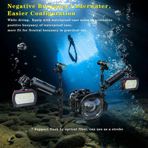 Underwater Video Light For Diving, Pro Grade 6000LM LED, 130ft Waterproof, GoPro mounted, illuminating ocean floor