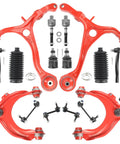 Deadset Tough Front End Suspension Overhaul Kit For 2003 To 2007 Honda Accord And 2004 To 2008 Acura Tsx, red control arms and suspension parts.