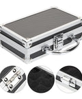 Heavy Duty Aluminum Tool Case With Dead Secure Latch And Comfy Grip Handle For Organizing Multi Purpose Large Capacity Work Gear Tablets Screws And Electronic Devices Portable Storage Box, showing exterior details.