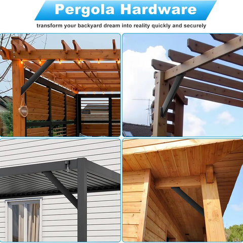 Heavy Duty Roof Riser Brackets Kit With 45 Degree Corner Braces For Pergolas And Decks Beefed Up Durability In Steel With Black Powder Coat Inside Joint Beam Bracket For Treehouses Gazebos Patios Cabins Set Of 6