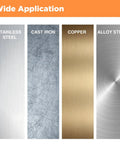 Image showing surfaces of stainless steel, cast iron, copper, and alloy steel for Corner Rounding End Mill Set Pro Grade M2 HSS Four Pcs Milling Cutters From One Half Inch To Three Quarter Inch Built Tough For Wood Metal Aluminum And Stainless Steel Precision Milling With Form Relieved Design And Easy Sharpening applications.
