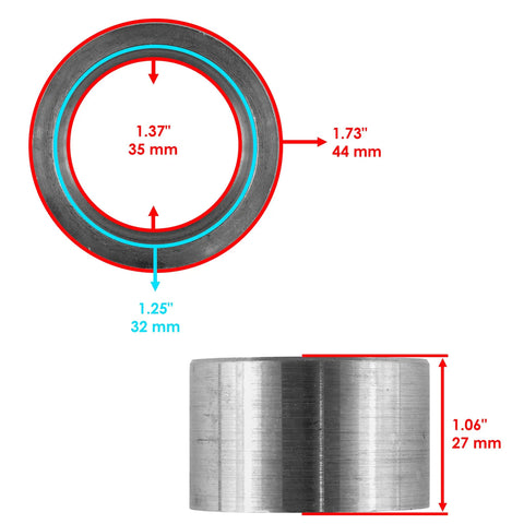 Workhorse Heavy Duty Primary Clutch One Way Bearing Assembly With Spacer And Two Washers Compatible With Polaris Sportsman 850 2011 To 2015 ATV Slick Performance Replacement 44.5mm OD 35mm ID showing diameter measurements.