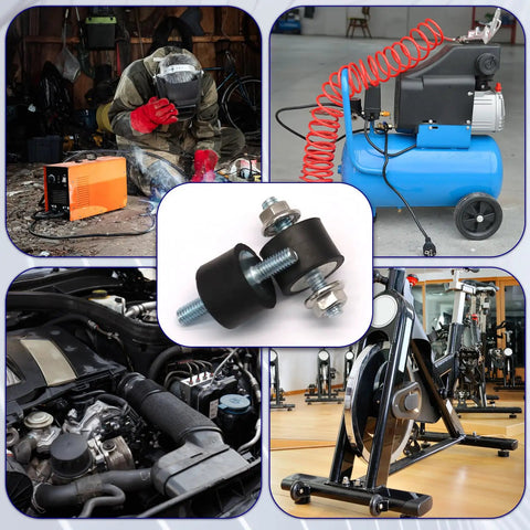 Top Shelf Rubber Vibration Isolator Mounts Eight Piece Kit Featuring M4 X 10mm Threads And 15 X 10mm Base used with tools and machinery.