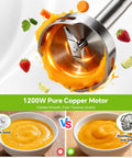 Powerful 1200W Immersion Hand Blender With 5 In 1 Attachments Including Whisk Chopper Milk Frother Mixing Cup And Storage Rack