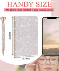 Bling Rhinestone Notebook Set Glitter Pocket Journal With Crystal Pen Mini Diamond Diary Hardcover For Women A6 Size Silver