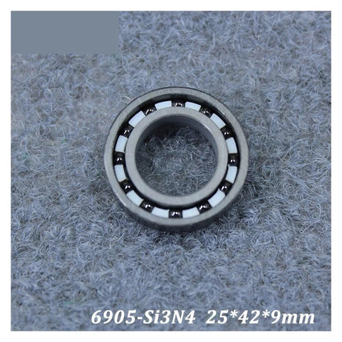 6905 Full Ceramic Ball Bearings 25X42X9Mm Silicon Nitride Si3N4 Double Sealed close-up view on gray background.