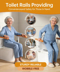 Adjustable Height Toilet Safety Rails For Seniors Boasting Top Shelf Handholds, featuring sturdy support for seniors.