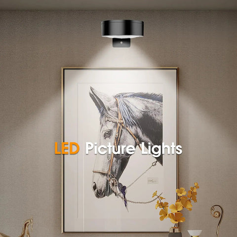 Must Have Picture Lights For Wall Magnetic Art Display Light Battery Operated LED Painting Light above horse artwork