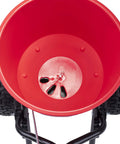Top view of red 2600A-PLUS Fertilizer Spreader With 40Lb Hopper, all terrain tires, rust proof polypropylene hopper.