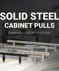 No Sweat T Knob Pulls For Cabinets And Drawers 5 Pack Brushed Nickel Hardware modern T Bar style. Solid metal construction.