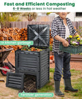 Man using 80 Gallon Outdoor Compost Bin With Top Lid And Bottom Door Aerating Design, Weatherproof PP Plastic Backyard Waste Container