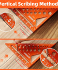 Rock Solid 2 Piece Rafter Square Set Featuring 12 Inch And 7 Inch Carpenter Squares Heavy Duty Aluminum Layout Tools in use for scribing measurements.