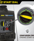 3500 Watt Portable Inverter Generator With Quiet Technology And CO Shield, showing EZ start dial for easy engine startup