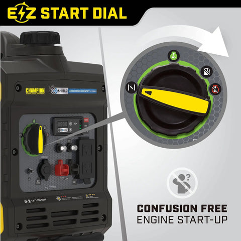 3500 Watt Portable Inverter Generator With Quiet Technology And CO Shield, showing EZ start dial for easy engine startup