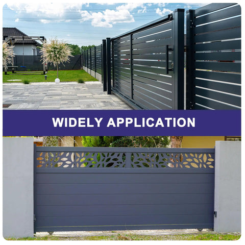 Top Shelf Heavy Duty 4 Pack Nylon Slide Gate Rollers Rock Solid Smooth Glide Door Pulley Support Assembly Universal Track Hardware For Backyard Rolling Gates Yellow displayed on modern gates.