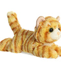 Real Deal Mini Flopsie Ginger Cat Eight Inch Stuffed Animal Plush lying flat with soft fur, perfect for cuddling and lounging.