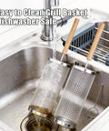 Two Pack Stainless Steel Grill Basket With Removable Beech Wood Handle For Vegetables Shrimp And Fish Portable Camping BBQ Grilling Net in sink