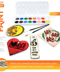 Beginner Friendly Wood Burning Kit With 140 Pieces For DIY Artists Includes 9 Large Wooden Plaques To Craft Unique Projects Step By Step Guide Easy To Learn Perfect Gift For Art And Craft Lovers with painted wooden plaques and watercolor paints.